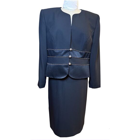 Nah Nah Collection 2Pcs Cocktail Occasion Suit Sz. 16 Black Rhinestones - Picture 2 of 7